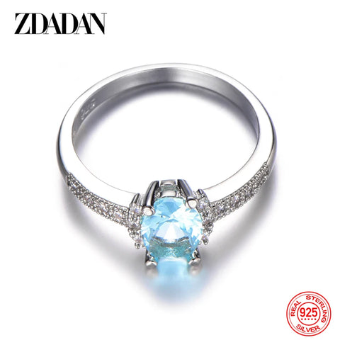 925 Sterling Silver Charm Aquamarine Ring