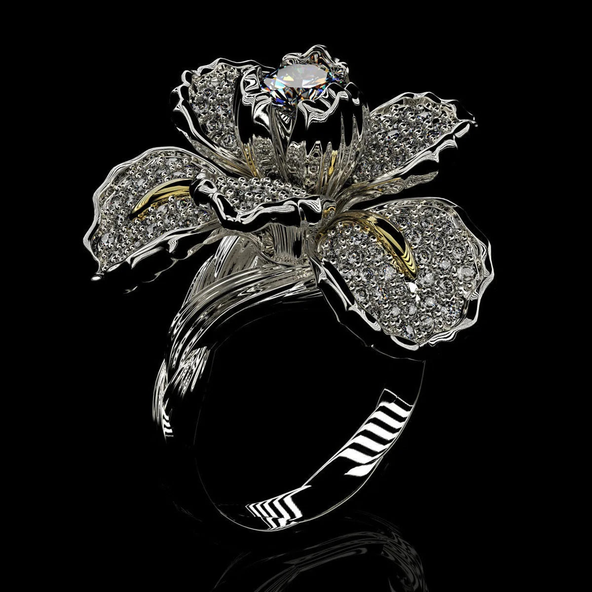 18K White Gold Iris Two Tone Diamond Ring