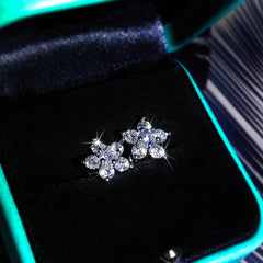 925 Sterling Silver Stud Earrings Fashion Full Diamond Plum Blossom Earrings Personality Earrings Zirconium Diamond Jewelry