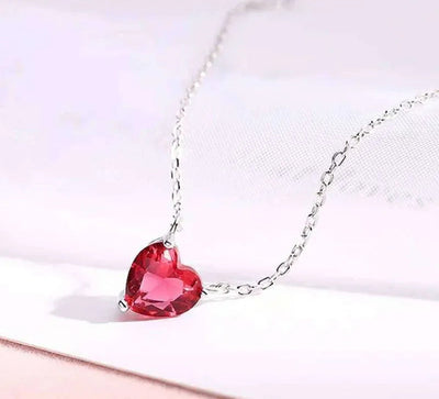 925 Sterling Silver Heart Shape Ruby Necklace