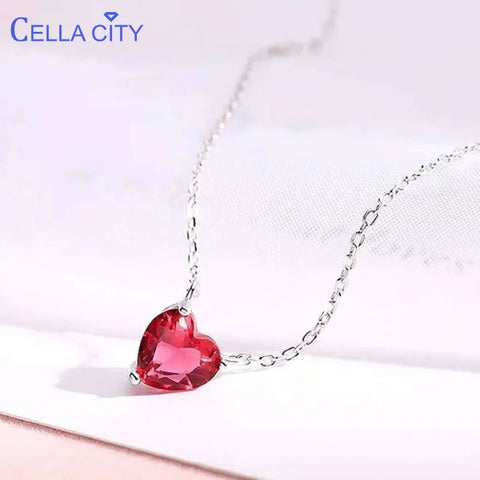 925 Sterling Silver Heart Shape Ruby Necklace
