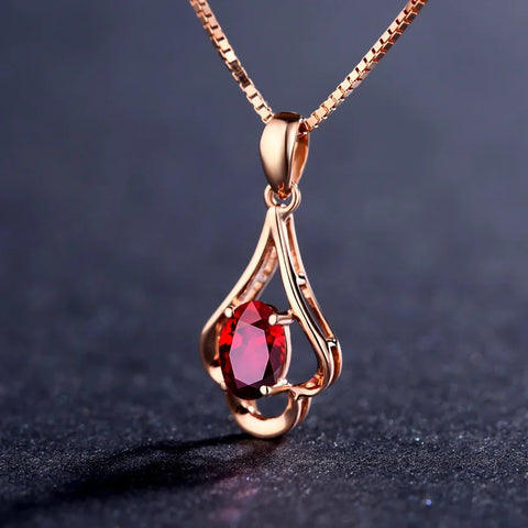 Retro 925 Silver Oval Ruby Gemstone Pendant for Women