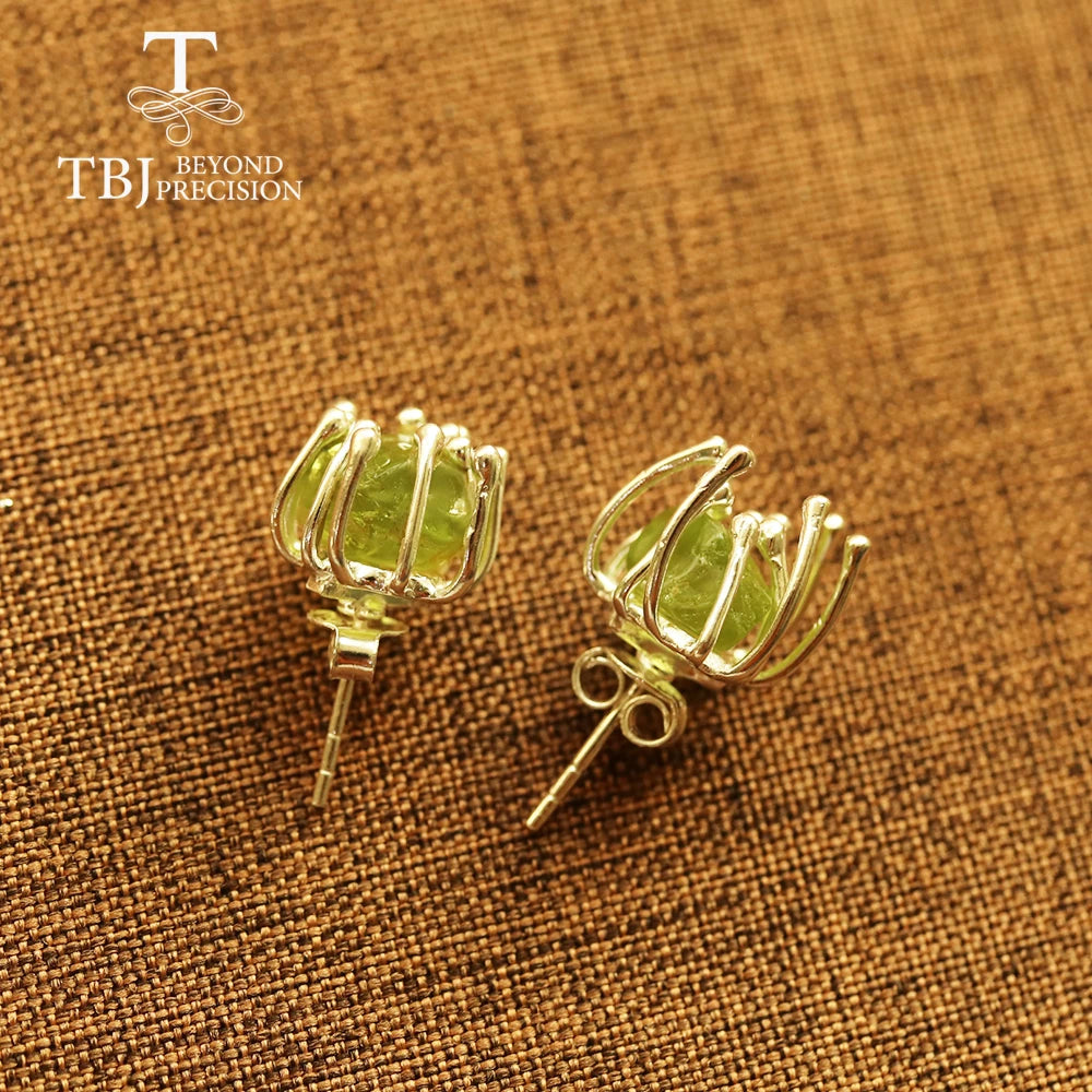 TBJ Blooming flower design Handmade Natural Peridot gemstone Rough earring 925 sterling silver fine jewelry for girls nice gift