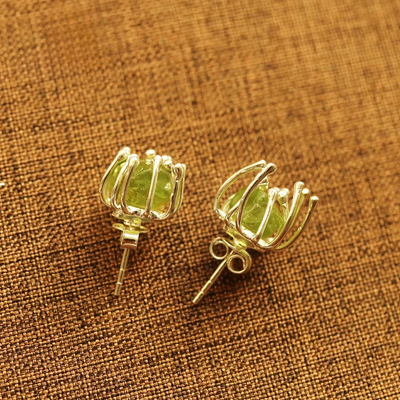 TBJ Blooming flower design Handmade Natural Peridot gemstone Rough earring 925 sterling silver fine jewelry for girls nice gift