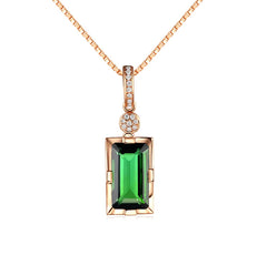 Natural Emerald 14K Rose Real Gold Necklace Pendant Emerald Jade Gemstone Necklace for Women Peridot Bizuteria Jewelry Pendant