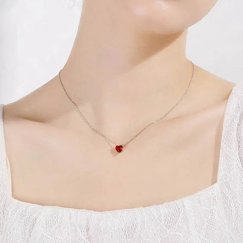 925 Sterling Silver Heart Shape Ruby Necklace