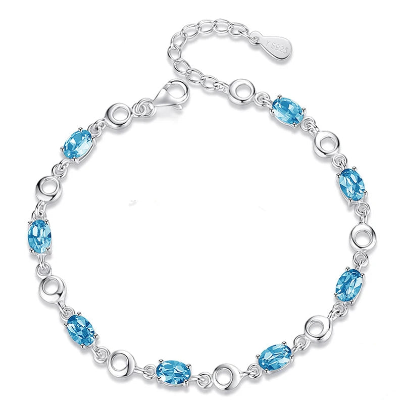 925 Sterling Silver Sapphire Charm Bracelet