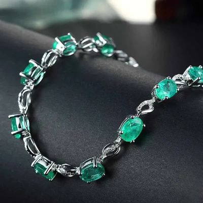 Emerald Oval Link Emerald Accent Bracelet for Taurus