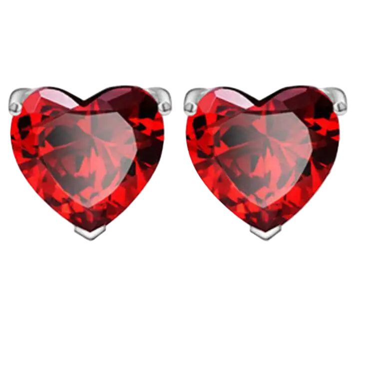 January's Heart-Cut Garnet Solitaire Stud Earrings