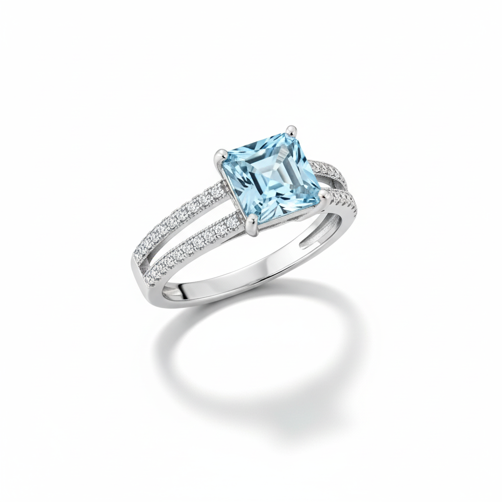 Princess Cut Sky Blue Topaz Engagement Ring