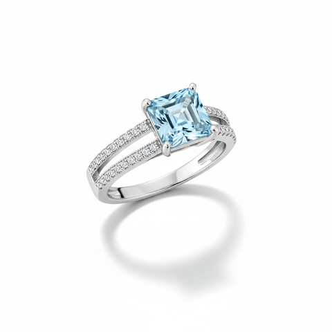 Princess Cut Sky Blue Topaz Engagement Ring