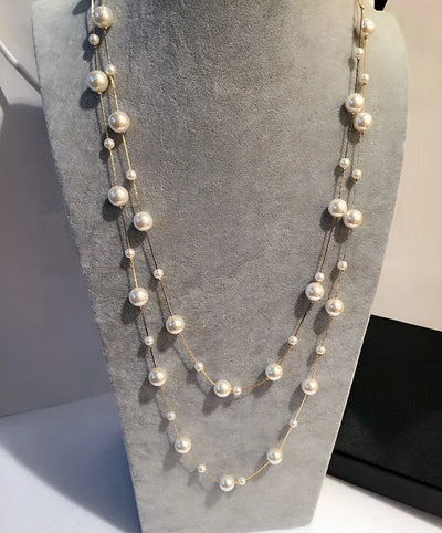 Double Layers Simulated Pearl Long Necklace