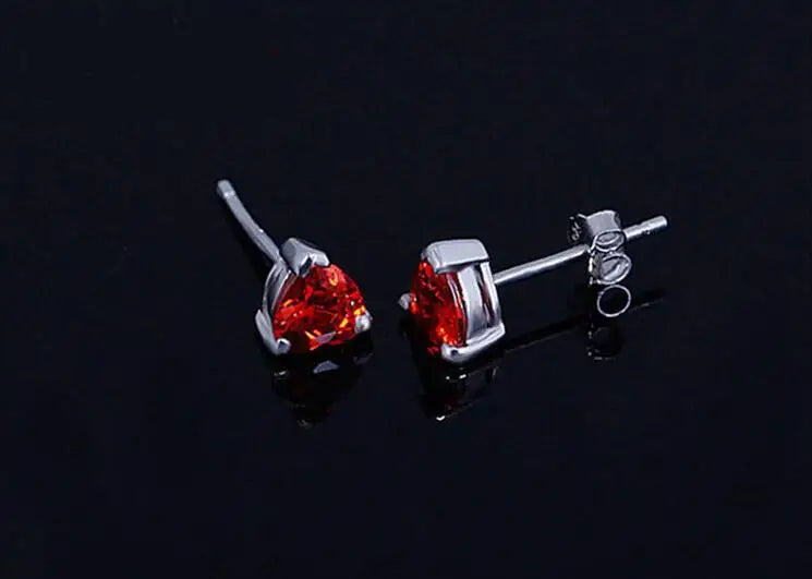 January's Heart-Cut Garnet Solitaire Stud Earrings