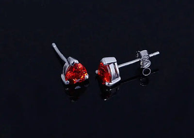January's Heart-Cut Garnet Solitaire Stud Earrings