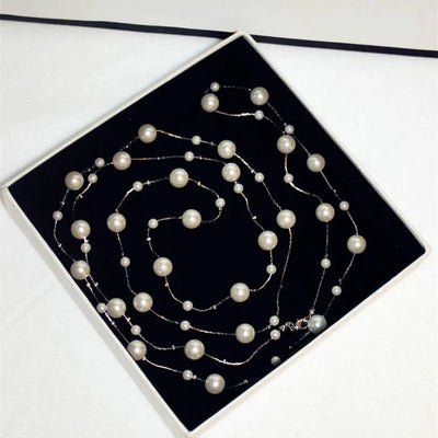 Double Layers Simulated Pearl Long Necklace