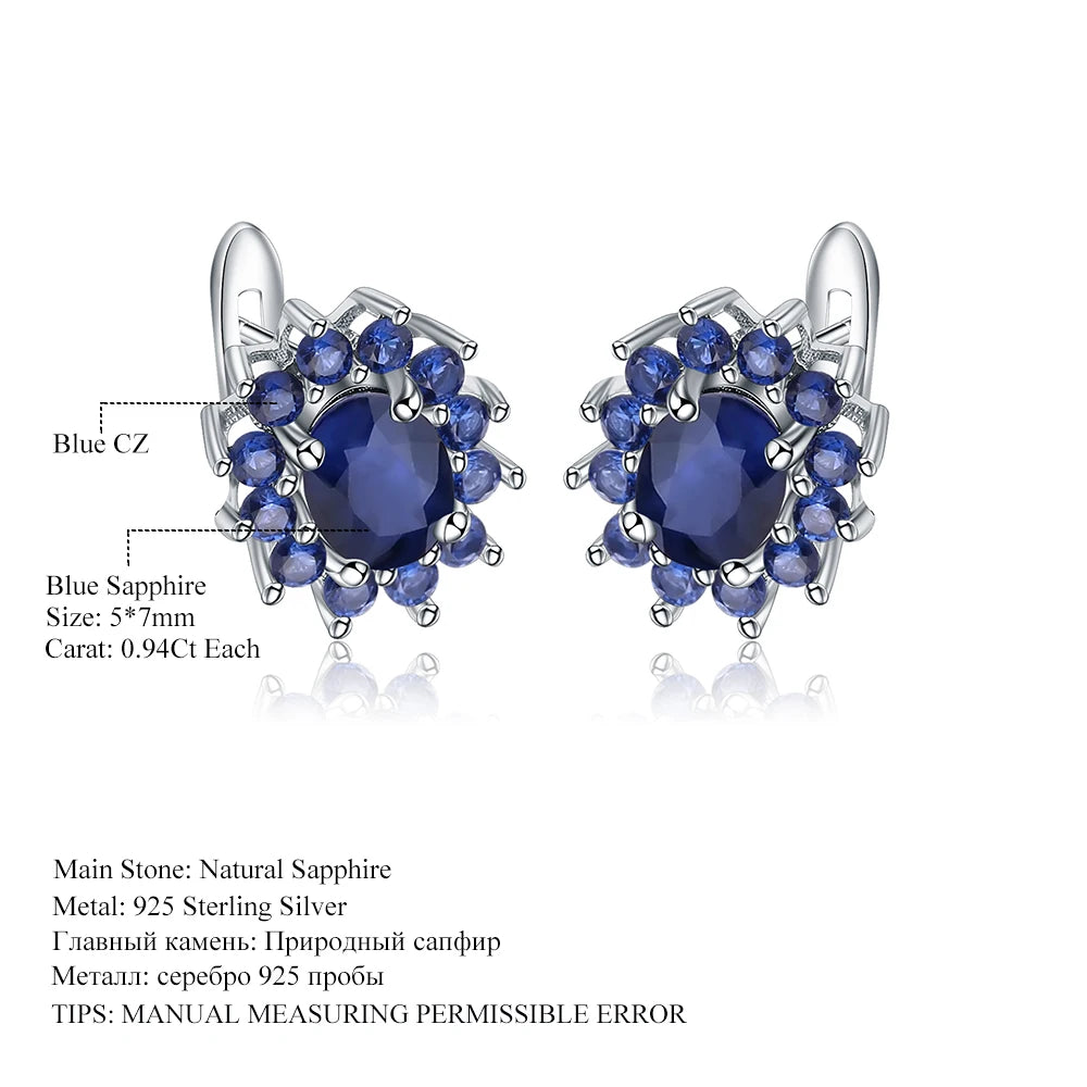 Gem's Ballet 1.89Ct Natural Blue Sapphire Earrings 925 Sterling Silver Gemstones Vintage Stud Earrings For Women Fine Jewelry