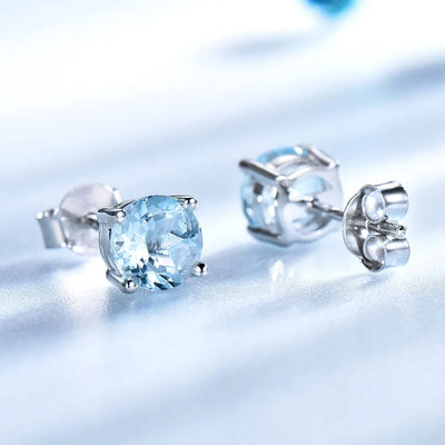 Sky Blue Topaz Stud Earrings in 925 Sterling Silver