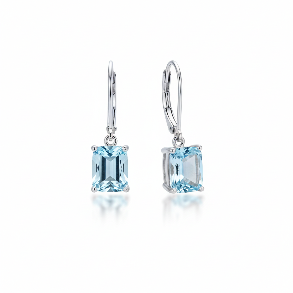 Blue Topaz Gemstone Drop Earrings in 925 Sterling Silver