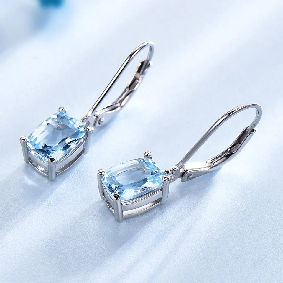 Blue Topaz Gemstone Drop Earrings in 925 Sterling Silver