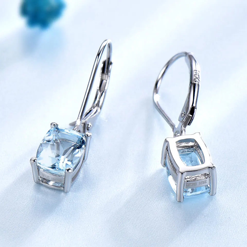 Blue Topaz Gemstone Drop Earrings in 925 Sterling Silver