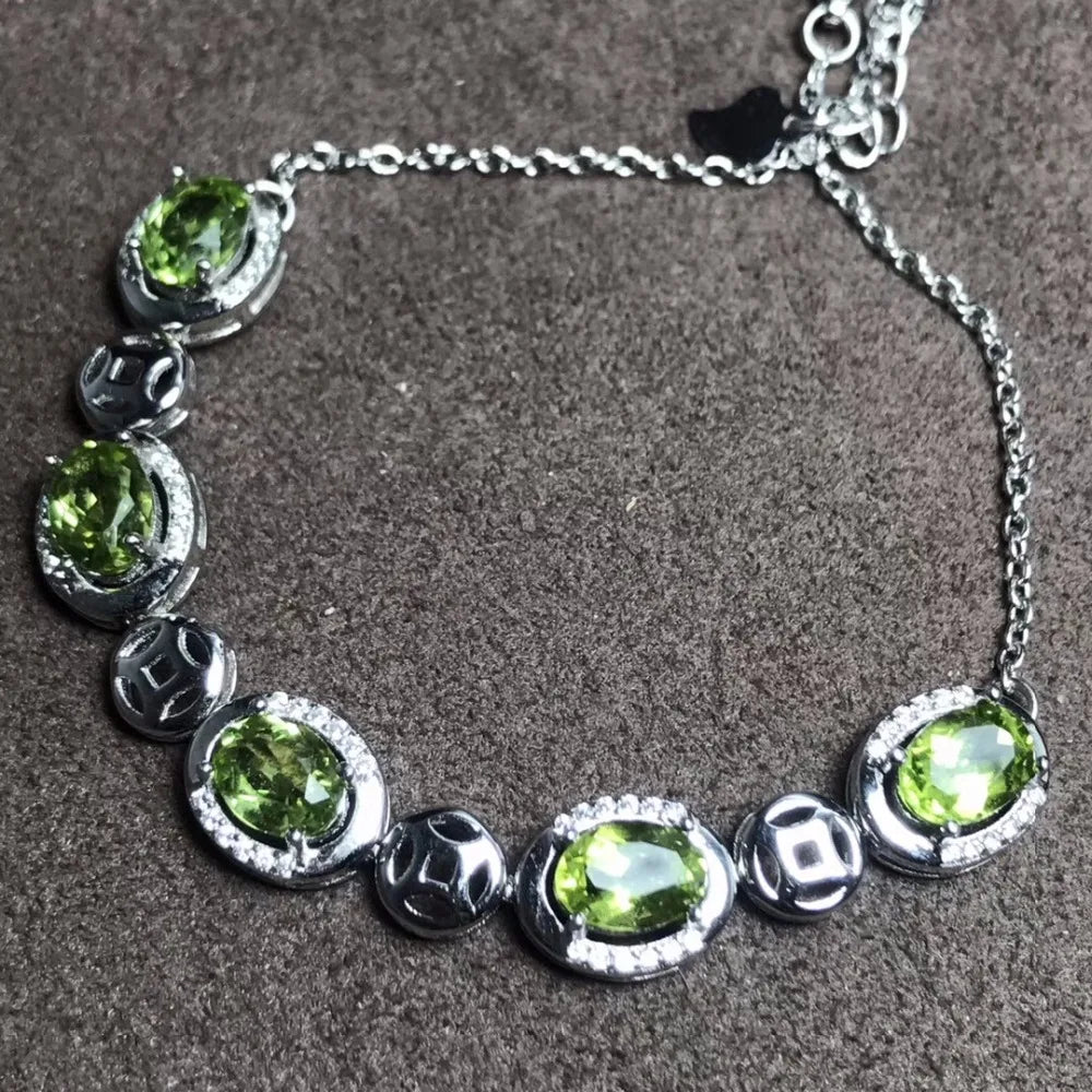 Natural peridot bracelet, beautiful mood, 925 silver, adjustable size