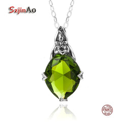 Szjinao Peridot Pendant For Women Real 925 Sterling Silver Gemstone Necklace Flower Star Pattern Turkish Jewelry Brand Gift Hot