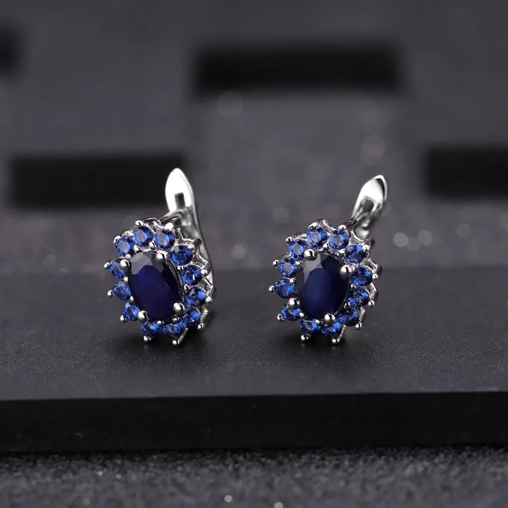 Gem's Ballet 1.89Ct Natural Blue Sapphire Earrings 925 Sterling Silver Gemstones Vintage Stud Earrings For Women Fine Jewelry