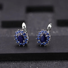 Gem's Ballet 1.89Ct Natural Blue Sapphire Earrings 925 Sterling Silver Gemstones Vintage Stud Earrings For Women Fine Jewelry