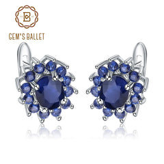 Gem's Ballet 1.89Ct Natural Blue Sapphire Earrings 925 Sterling Silver Gemstones Vintage Stud Earrings For Women Fine Jewelry