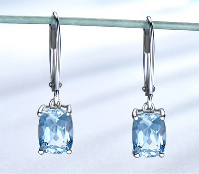 Blue Topaz Gemstone Drop Earrings in 925 Sterling Silver