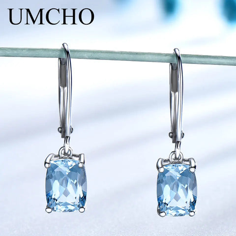 Blue Topaz Gemstone Drop Earrings in 925 Sterling Silver