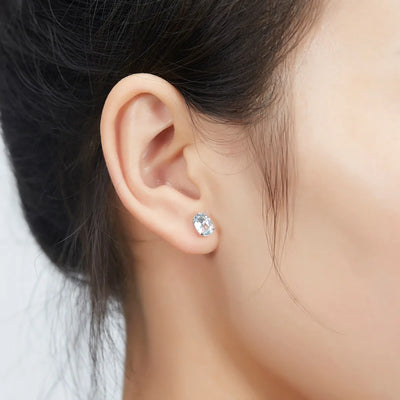 HUTANG Aquamarine Women's Stud Earrings Natural Blue Gemstone Solid 925 Sterling Silver Fine Elegant Classic Jewelry for Gift