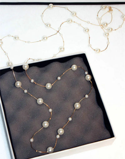 Double Layers Simulated Pearl Long Necklace