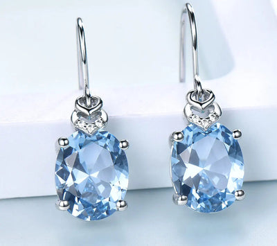 Nano Blue Topaz Gemstone Drop Earrings