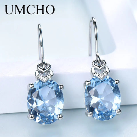 Nano Blue Topaz Gemstone Drop Earrings