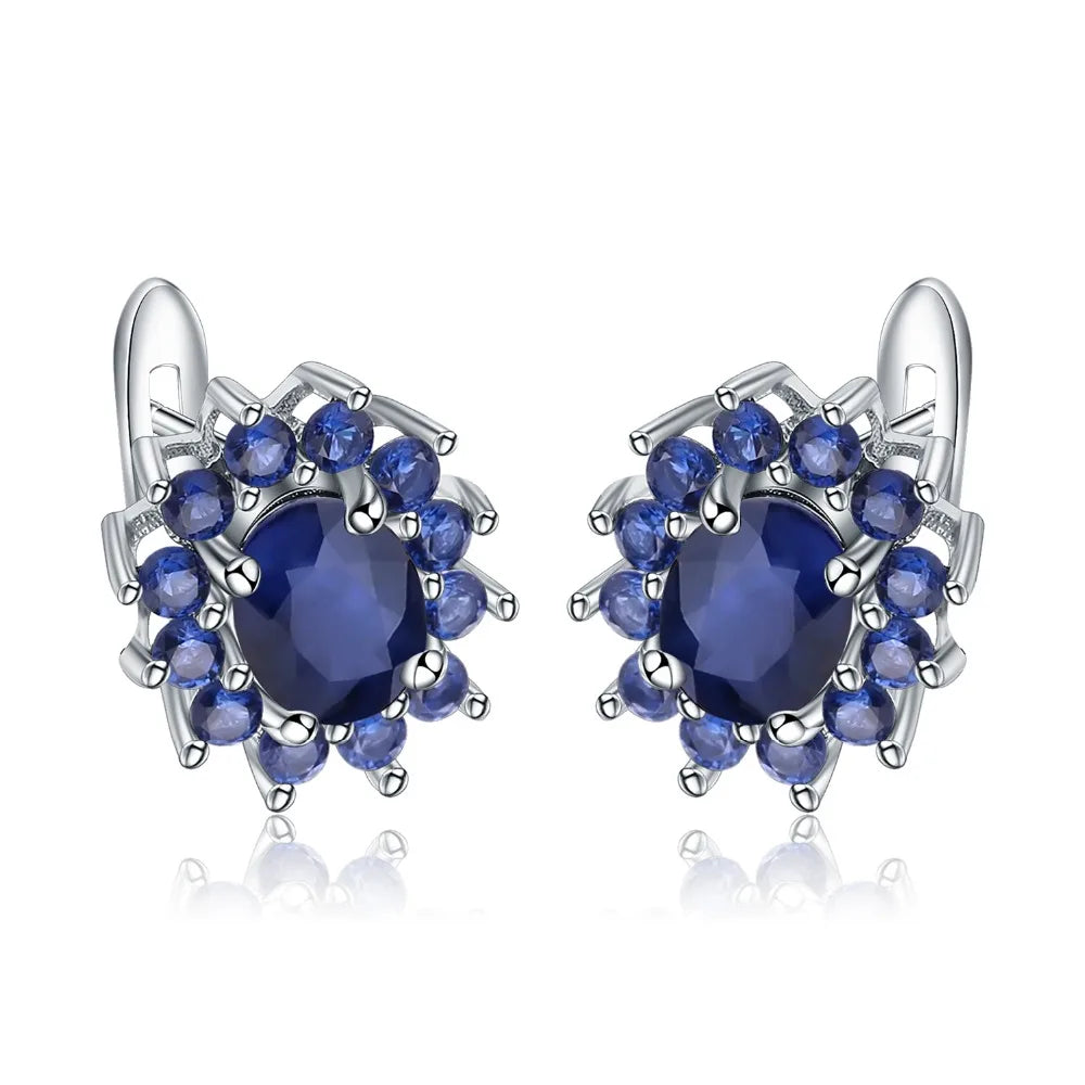 Gem's Ballet 1.89Ct Natural Blue Sapphire Earrings 925 Sterling Silver Gemstones Vintage Stud Earrings For Women Fine Jewelry