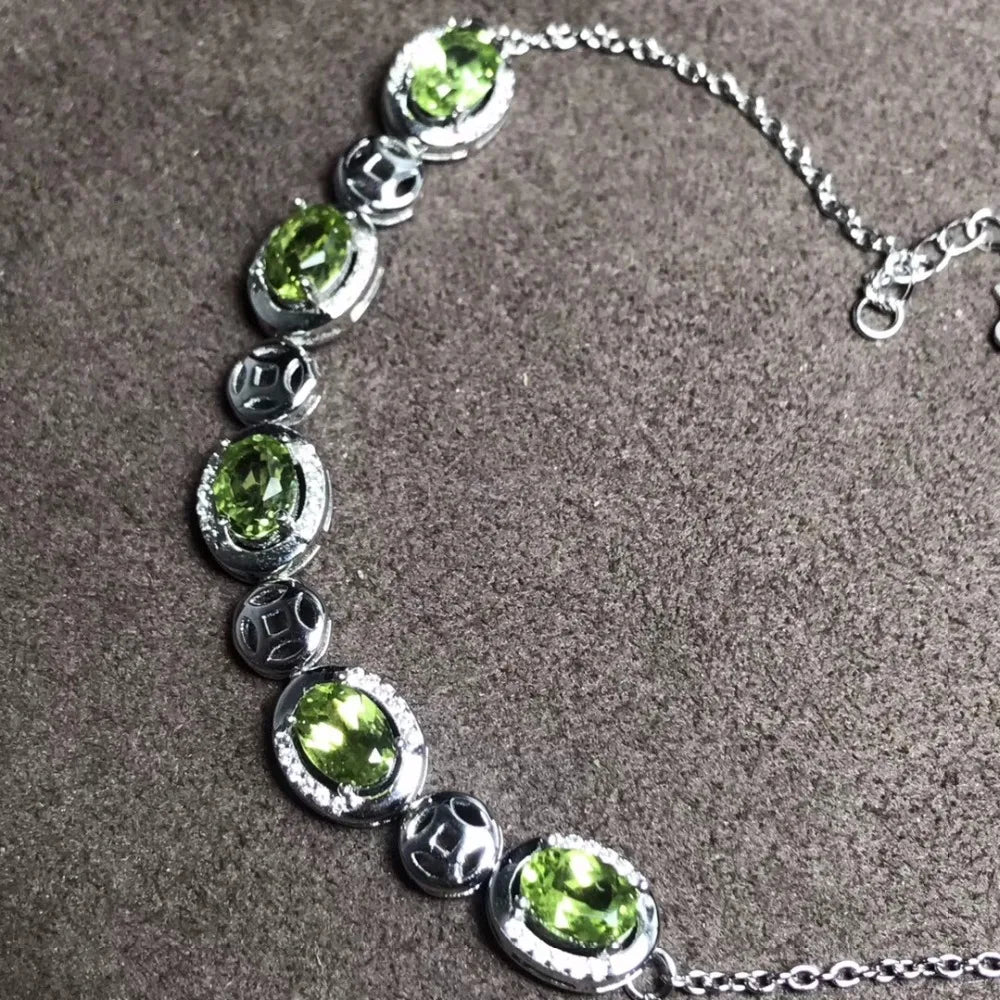Natural peridot bracelet, beautiful mood, 925 silver, adjustable size