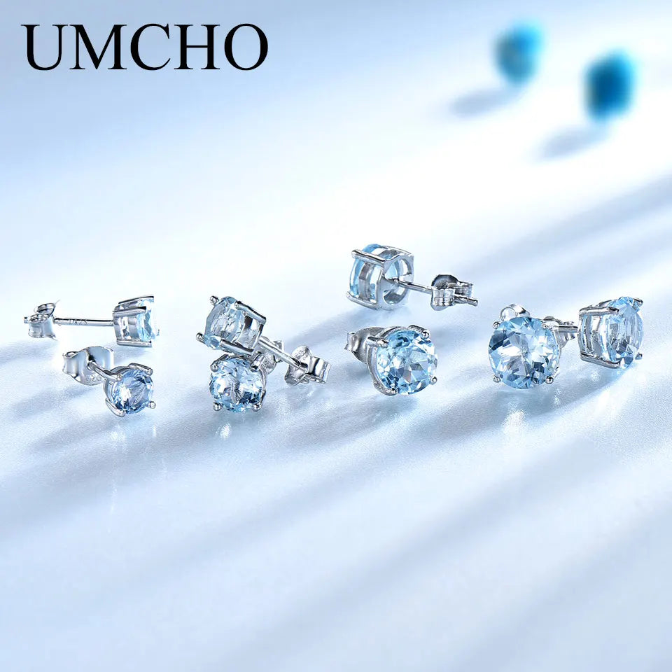 Sky Blue Topaz Stud Earrings in 925 Sterling Silver