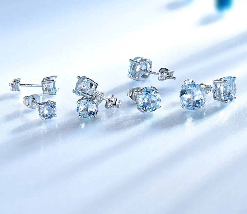 Sky Blue Topaz Stud Earrings in 925 Sterling Silver