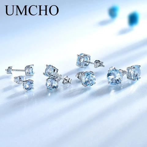 Sky Blue Topaz Stud Earrings in 925 Sterling Silver
