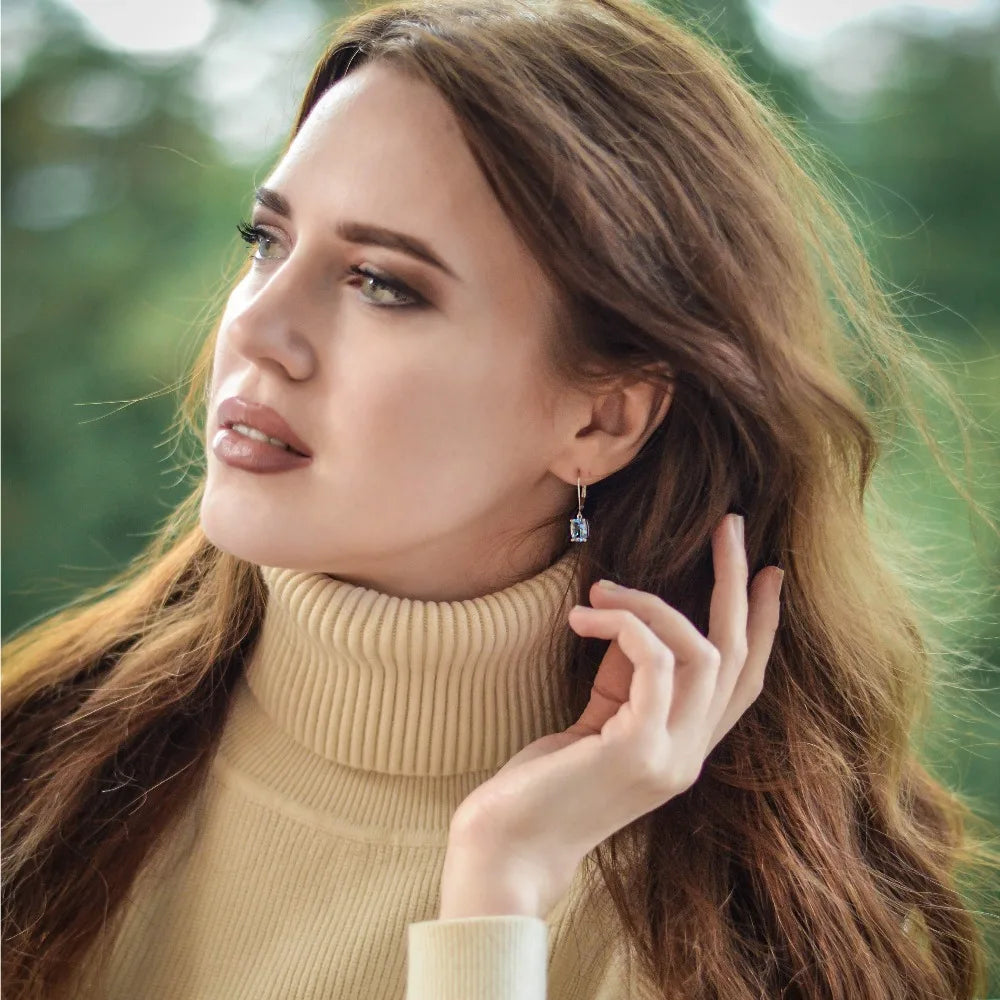 Blue Topaz Gemstone Drop Earrings in 925 Sterling Silver