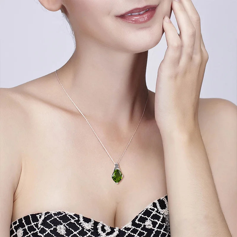 Szjinao Peridot Pendant For Women Real 925 Sterling Silver Gemstone Necklace Flower Star Pattern Turkish Jewelry Brand Gift Hot