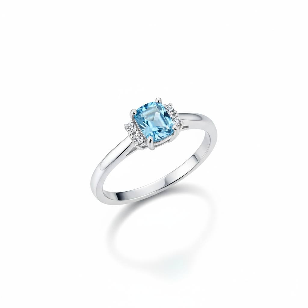 Natural Sky Blue Topaz Engagement Ring