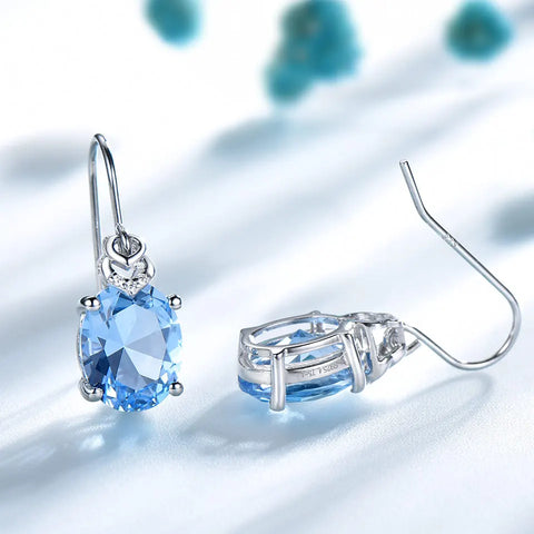 Nano Blue Topaz Gemstone Drop Earrings