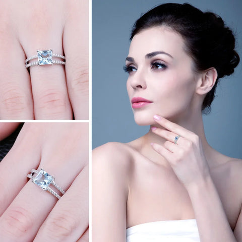 Princess Cut Sky Blue Topaz Engagement Ring