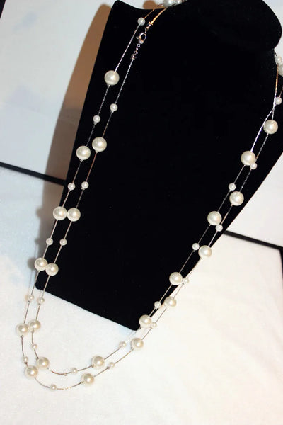 Double Layers Simulated Pearl Long Necklace