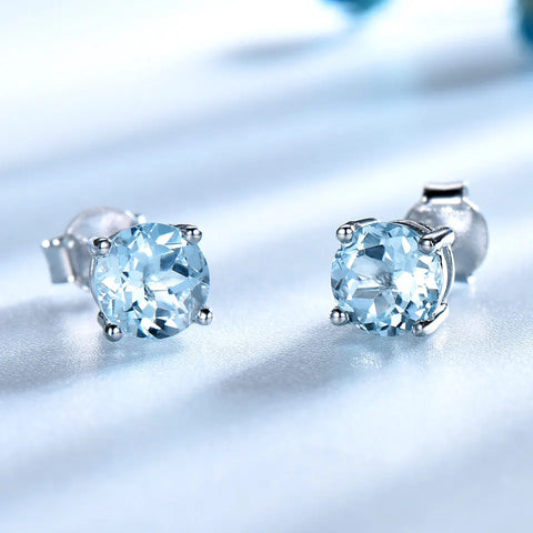Sky Blue Topaz Stud Earrings in 925 Sterling Silver