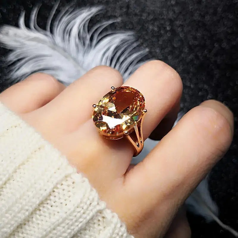 Three-Dimensional Oversized Oval Citrine Ring