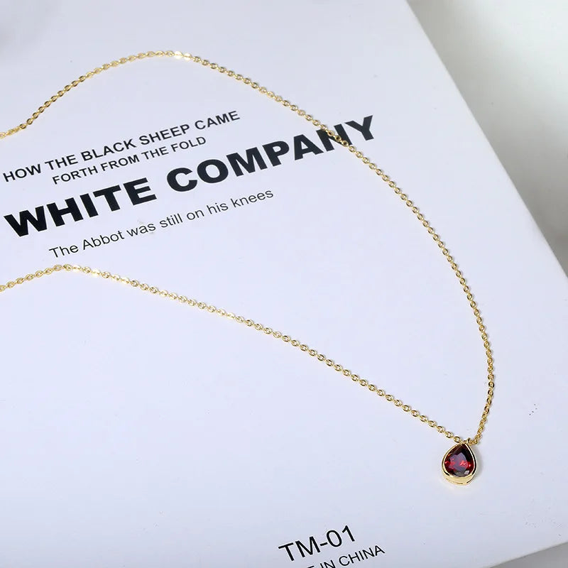 Ruby Drop Yellow Gold Necklace