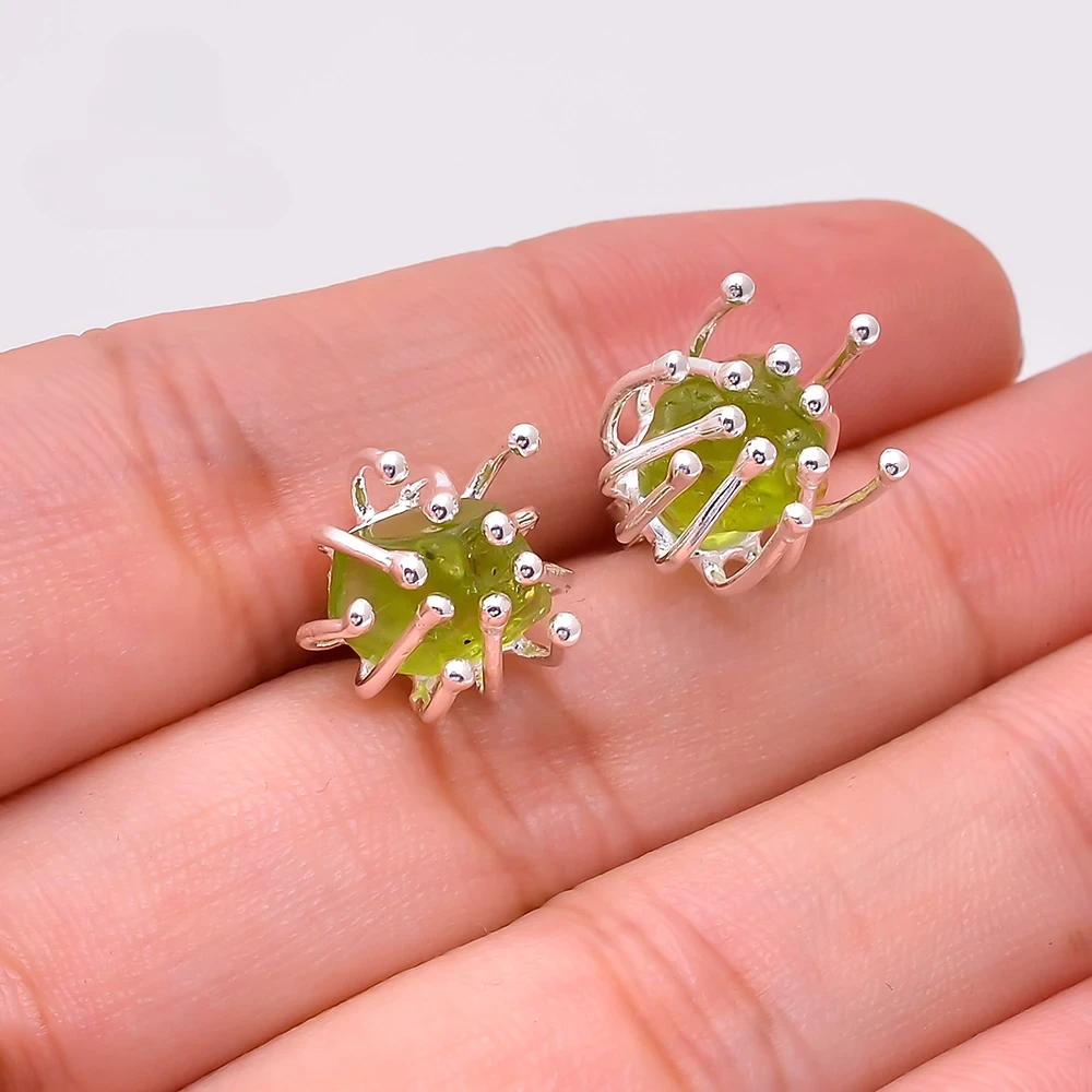 TBJ Blooming flower design Handmade Natural Peridot gemstone Rough earring 925 sterling silver fine jewelry for girls nice gift